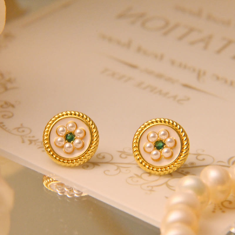Buddha Stones Enamel Flower Luck Earrings Earrings BS White