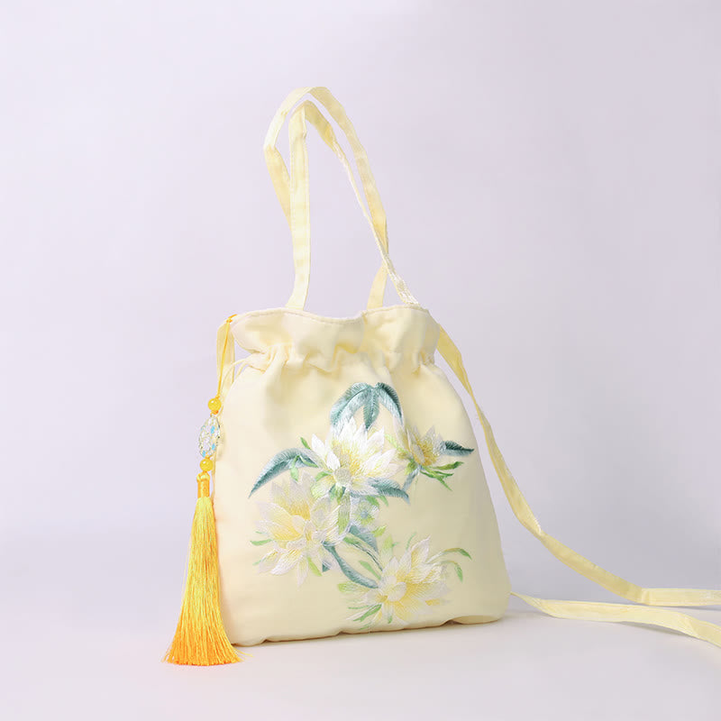 Buddha Stones Lotus Peony Epiphyllum Phoenix Suzhou Embroidery Cotton Linen Tote Crossbody Bag Shoulder Bag Handbag Crossbody Bag BS 5