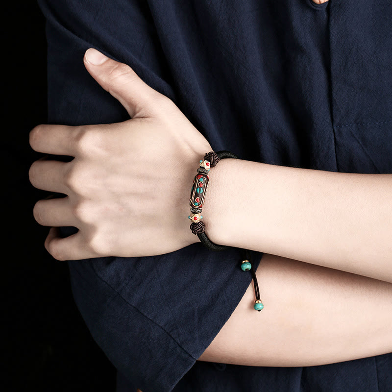 Buddha Stones Handmade Tibetan Turquoise Om Mani Padme Hum Strength Braided Bracelet Bracelet BS 13