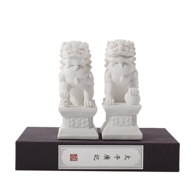 Buddha Stones 2Pcs Lion Statue Courage Strength Resin Home Office Decoration Decorations BS A Pair of Lions-White