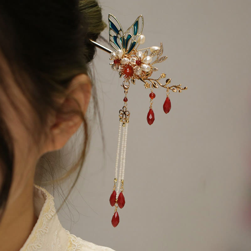 Foviel Klassische chinesische Stil Blume sz. Schmetterling Pearlagil Haar Clip Haarnadel Haar Krone