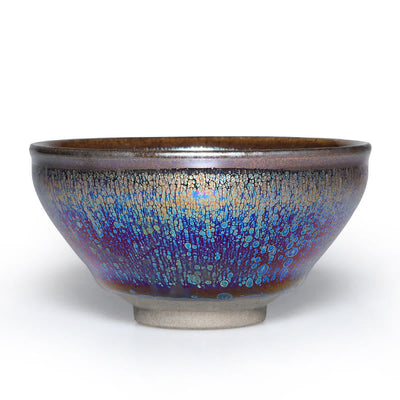 Buddha Stones Chinese Jianzhan Blue Colorful Glaze Ceramic Teacup Tenmoku Kung Fu Tea Cup With Gift Box Jian Zhan Tea Cup BS Cup 9.2cm*5cm*200ml