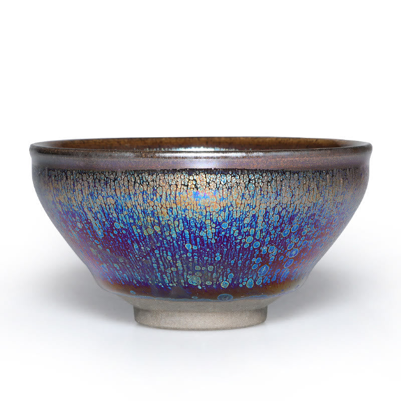 Buddha Stones Chinese Jianzhan Blue Colorful Glaze Ceramic Teacup Tenmoku Kung Fu Tea Cup With Gift Box Jian Zhan Tea Cup BS Cup 9.2cm*5cm*200ml