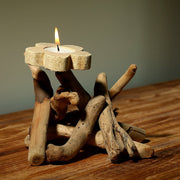 Foviel Blumenmuster Holz Kerzenständer Startseite Kerzenhalter Dekoration