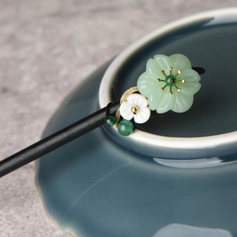 Buddha Stones Green Aventurine Flower Agate Positivity Hairpin Decoration Hairpin BS 6