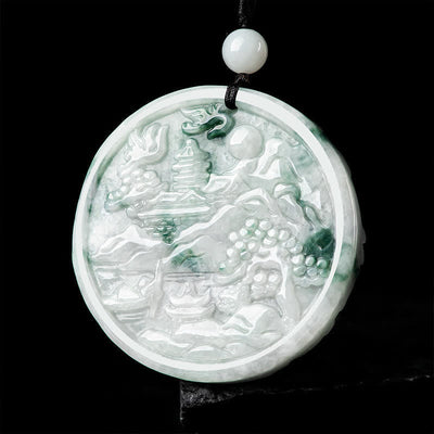 Buddha Stones Mountain Landscape Jade Abundance String Necklace Necklaces & Pendants BS 2