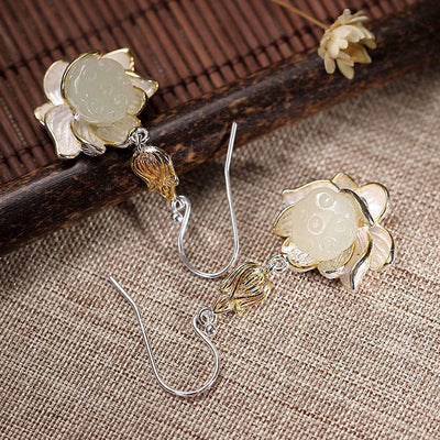 Buddha Stones White Jade Protection Harmony Drop Earrings Earrings BS 7