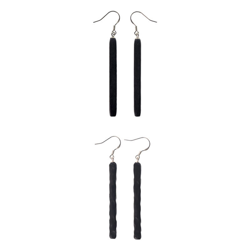 Buddha Stones 925 Sterling Silver Ebony Wood Texture Balance Peace Drop Dangle Earrings Earrings BS 12