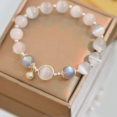 Buddha Stones 925 Sterling Silver Cat Eye Moonstone Love Support Bracelet Bracelet BS 7