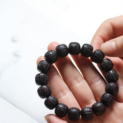 Buddha Stones Tibet Ebony Wood Om Mani Padme Hum Engraved Balance Bracelet Bracelet BS 5
