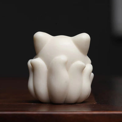 Buddha Stones Mini Nine-Tailed Fox Ivory Fruit Sandalwood Green Sandalwood Blessing Decoration Decorations BS 5