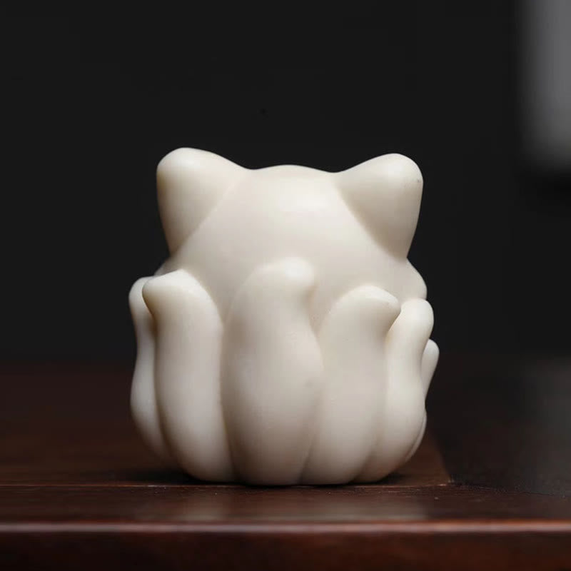 Buddha Stones Mini Nine-Tailed Fox Ivory Fruit Sandalwood Green Sandalwood Blessing Decoration Decorations BS 5