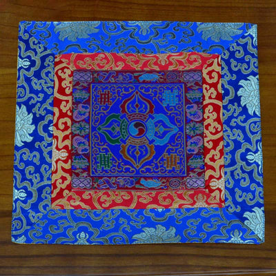 Buddha Stones Prayer Altar Mat Meditation Strength Endless Knot Vajra Man-Bcu Kalachakra Auspicious Symbols Prayer Altar BS Vajra Blue