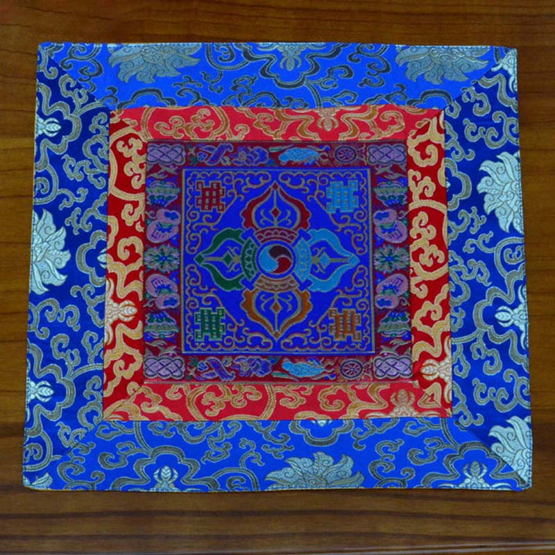Buddha Stones Prayer Altar Mat Meditation Strength Endless Knot Vajra Man-Bcu Kalachakra Auspicious Symbols Prayer Altar BS Vajra Blue