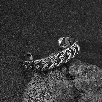 Buddha Stones Tibetan Om Mani Padme Hum Mantra Titanium Steel Peace Cuf Bangle Bracelet Bracelet Bangle BS 4