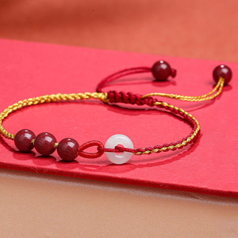 Buddha Stones Natural Cinnabar Jade Peace Buckle Blessing Bracelet Bracelet BS 9
