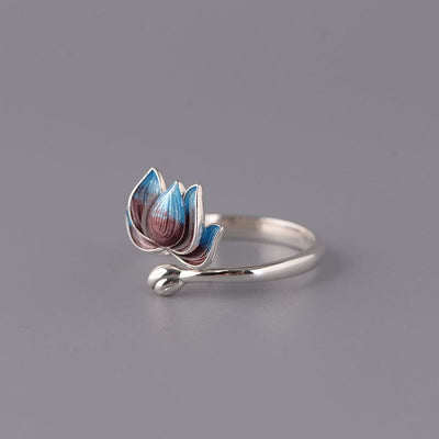 Buddha Stones 925 Sterling Silver Lotus Flower New Beginning Adjustable Ring Ring BS 2