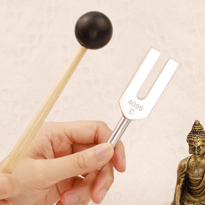 Buddha Stones Tuning Fork 4096HZ Aluminum Alloy Crystal Tuning Fork with Hammer for Chakra Healing Decorations buddhastoneshop Tuning Fork