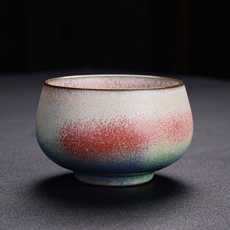 Buddha Stones Retro Red Gradient Kiln Change Ceramic Teacup Kung Fu Tea Cup Cup BS 8.5cm*5.2cm*160ml