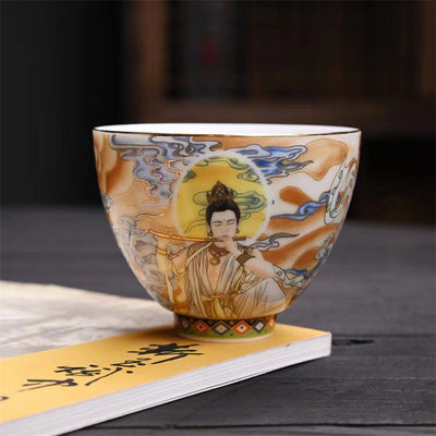 Buddha Stones Dunhuang Color Flying Apsaras Teacup Kung Fu Tea Cup Cup BS Dunhuang Flying Apsaras 7.8cm*6cm*120ml