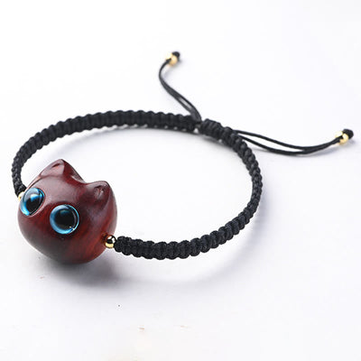 Foviel Kleine Blatt rot Sandelholz Ebenholz Holz niedlich Katze Kopf ruhig Schutz geflochten Armband