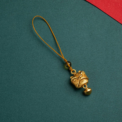 Buddha Stones Dancing Lion Auspicious Ruyi Safe Peace Rich Copper Wealth Phone Hanging Decoration Phone Hanging Decoration BS Dancing Lion Simple Design