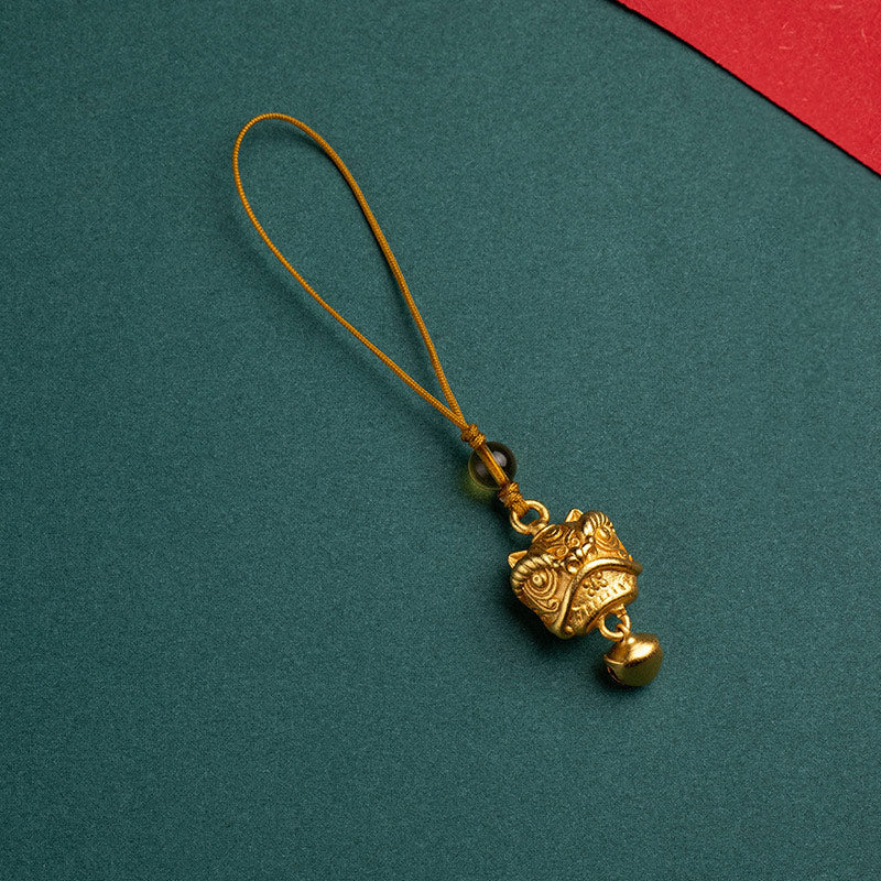 Buddha Stones Dancing Lion Auspicious Ruyi Safe Peace Rich Copper Wealth Phone Hanging Decoration Phone Hanging Decoration BS Dancing Lion Simple Design