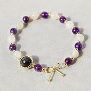Foviel Amethyst Cat Eye Black Rutilated Quartz Spiritual Bead Bracelet