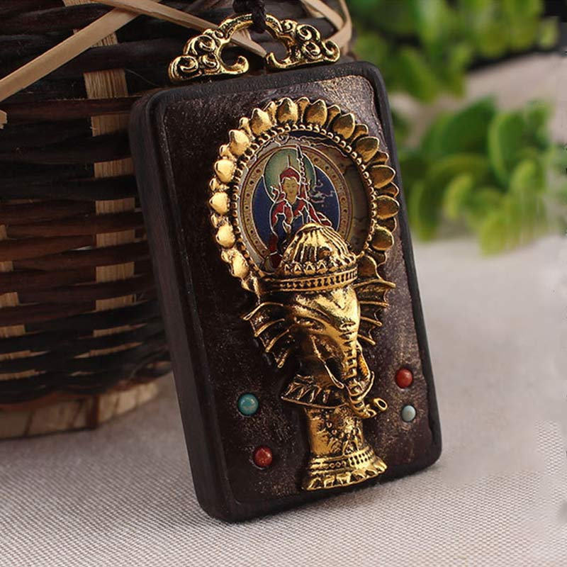 Buddha Stones Ebony Wood Elephant God of Fortune Buddha Blessing Necklace String Pendant Necklaces & Pendants BS 5