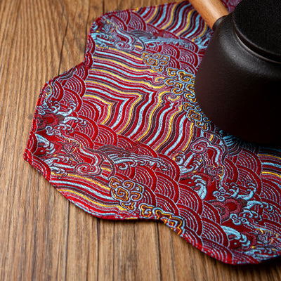 Buddha Stones Sea Wave Bamboo Plum Blossom Brocade Embroidery Cup Mat Pad Tea Cup Coaster Kung Fu Tea Mat