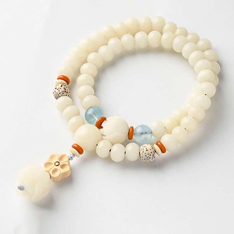 Bracelet de bénédiction lotus Bodhi en jade blanc tibétain Foviel