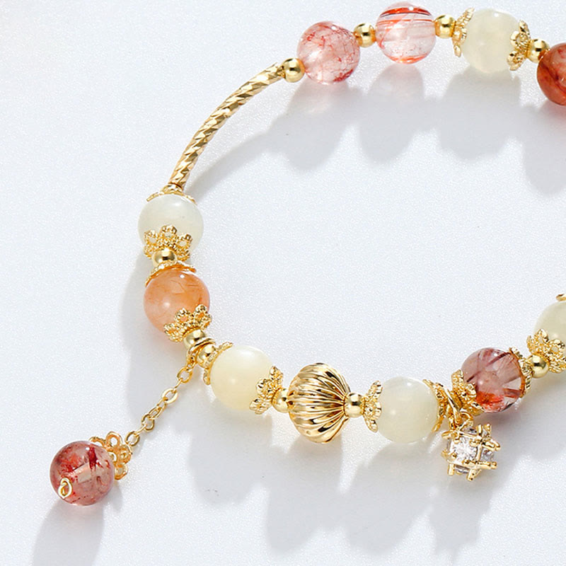 Buddha Stones Colorful Rutilated Quartz Cat Eye Zircon Auspiciousness Bead Bracelet Bracelet BS 7