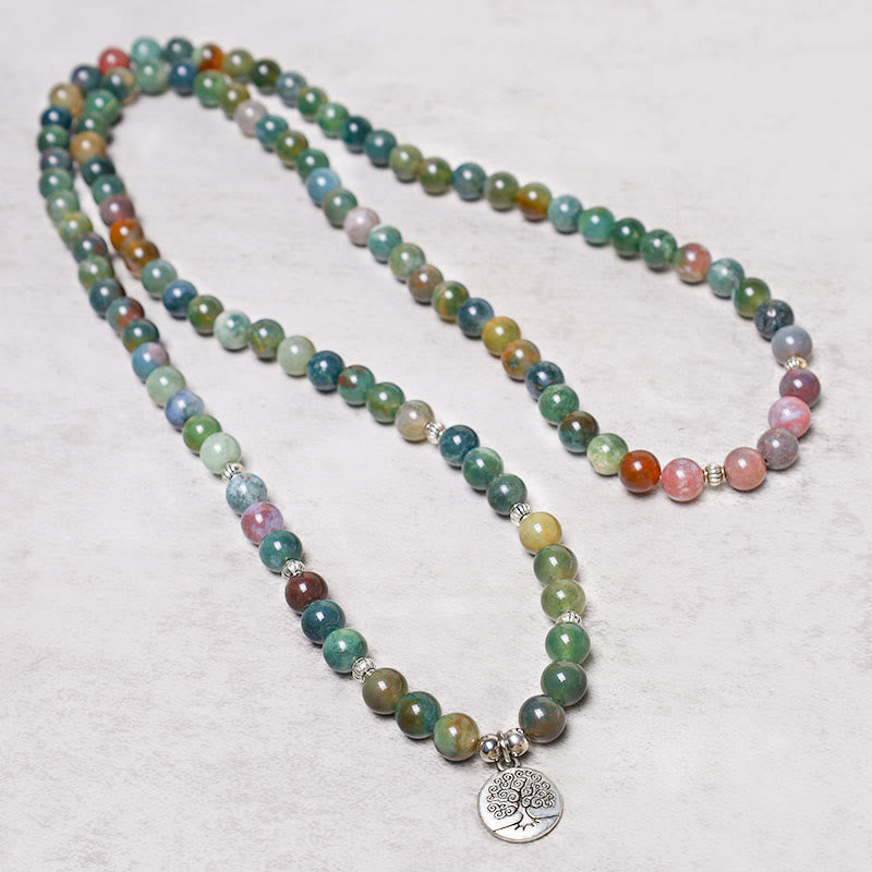 Buddha Stones 108 Mala Beads Indian Agate Lotus OM Tree of life Positive Calm Bracelet - image 4