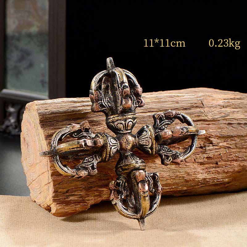 Buddha Stones Tibetan Handmade 5 Prong Double Dorje Copper Iron Thunderbolt Strength Vajra Double Dorje BS 11