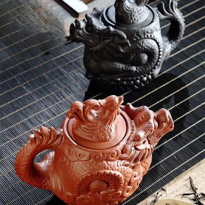 Buddha Stones Vintage Dragon Phoenix Ceramic Teapot Teapot BS 1