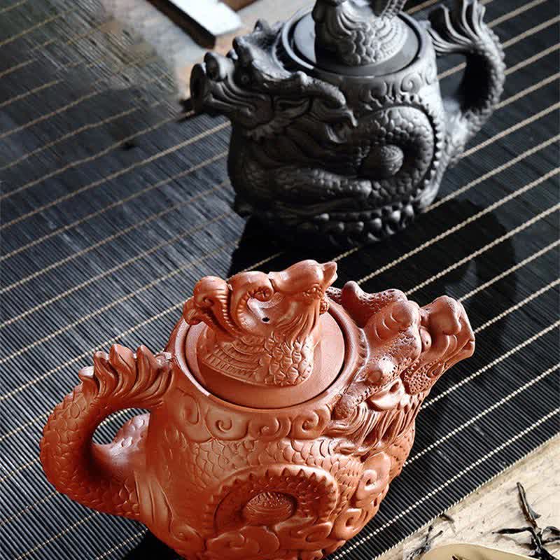 Buddha Stones Vintage Dragon Phoenix Ceramic Teapot Teapot BS 1