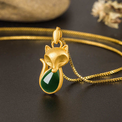 Buddha Stones Green Chalcedony Fox Pattern Courage Necklace Pendant Necklaces & Pendants BS 1