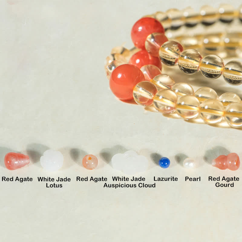 Buddha Stones 108 Mala Beads 925 Sterling Silver Natural Citrine Red Agate White Jade Prosperity Charm Bracelet Mala Bracelet BS 19