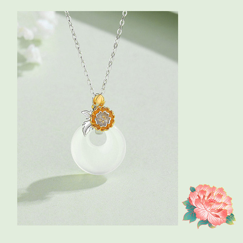 Buddha Stones 925 Sterling Silver Round Chalcedony Twelve Months Flower Harmony Necklace Pendant Necklaces & Pendants BS 24