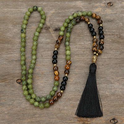 Buddha Stones Tibetan Green Jasper Protection Mala Bracelet Mala Bracelet BS 8mm