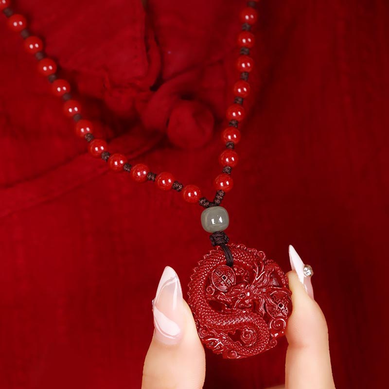 Buddha Stones Year Of The Dragon Natural Cinnabar Hetian Jade Bead Copper Coin Attract Wealth Strength Necklace Pendant Necklaces & Pendants BS 3