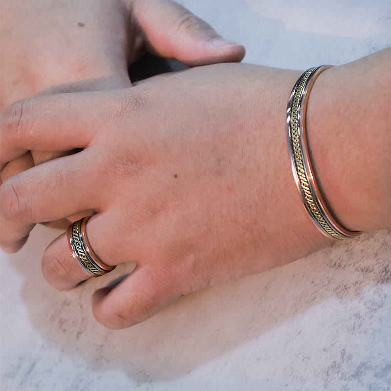 Buddha Stones Magnetic Copper Balance Adjustable Cuff Bracelet Bangle Ring Bracelet Bangle BS 6