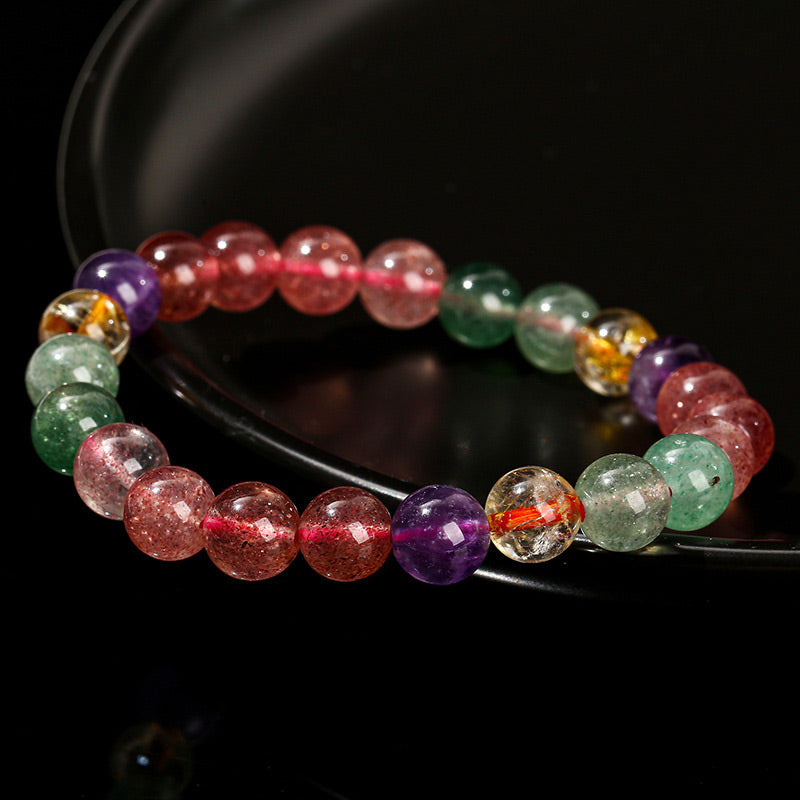 Buddha Stones Natural Multicolored Strawberry Quartz Love Healing Beaded Bracelet Bracelet BS 2