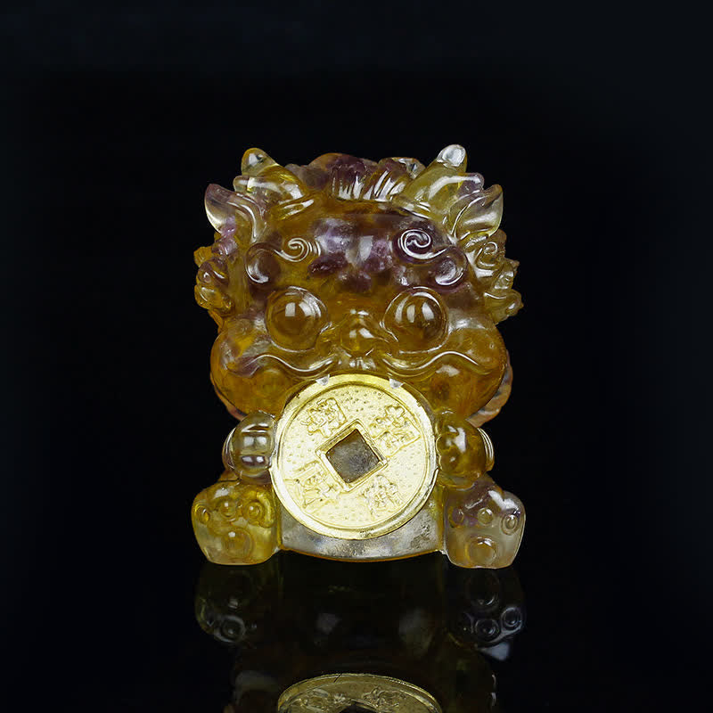 Buddha Stones Handmade Cute PiXiu Gold Coin Crystal Fengshui Energy Wealth Fortune Home Decoration Decorations BS Citrine + Amethyst