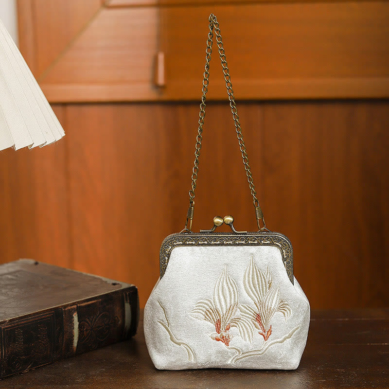 Buddha Stones Orchids Oriental Cherry Butterfly Embroidery Metal Handle Handbag Handbags BS 10