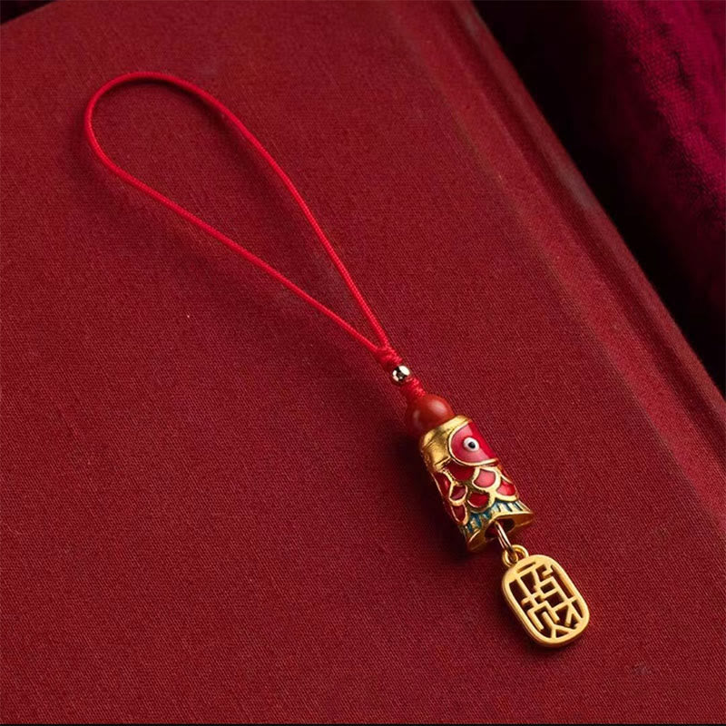 Buddha Stones Koi Fish Cinnabar Attracting Wealth Wish Ruyi Charm Luck Phone Hanging Decoration Phone Hanging Decoration BS Attracting Wealth Koi Fish Single Bead