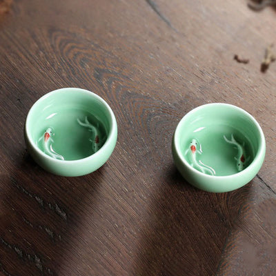 Buddha Stones Colorful Koi Fish Ceramic Teacup Kung Fu Tea Cup Bowl Cup BS 22