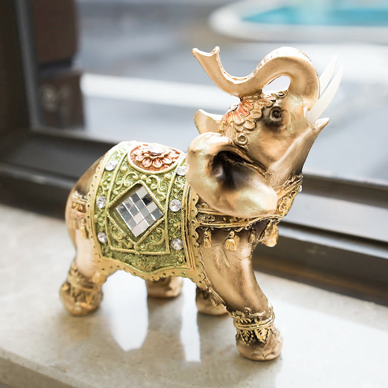 Buddha Stones Lucky Feng Shui Green Elephant Statue Sculpture Wealth Figurine Gift Home Decoration Decorations BS 7