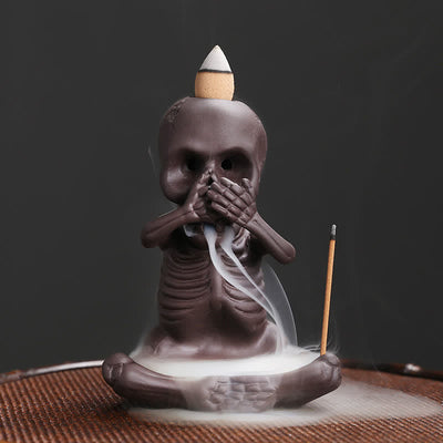 Buddha Stones Little Skull Ghost Purple Clay Backflow Smoke Fountain Peace Incense Burner Decoration Incense Burner BS Little Ghost/Don't Speak