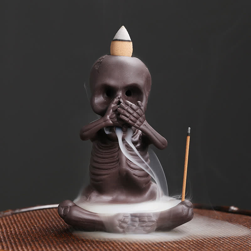 Buddha Stones Little Skull Ghost Purple Clay Backflow Smoke Fountain Peace Incense Burner Decoration Incense Burner BS Little Ghost/Don't Speak